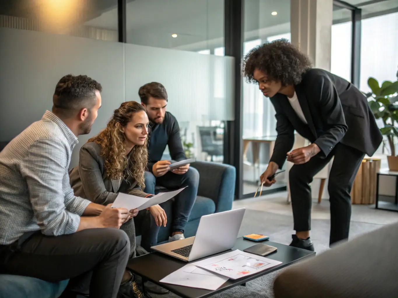 A leadership coach is facilitating a team-building exercise, fostering collaboration, communication, and trust among team members to enhance overall performance and achieve common objectives.